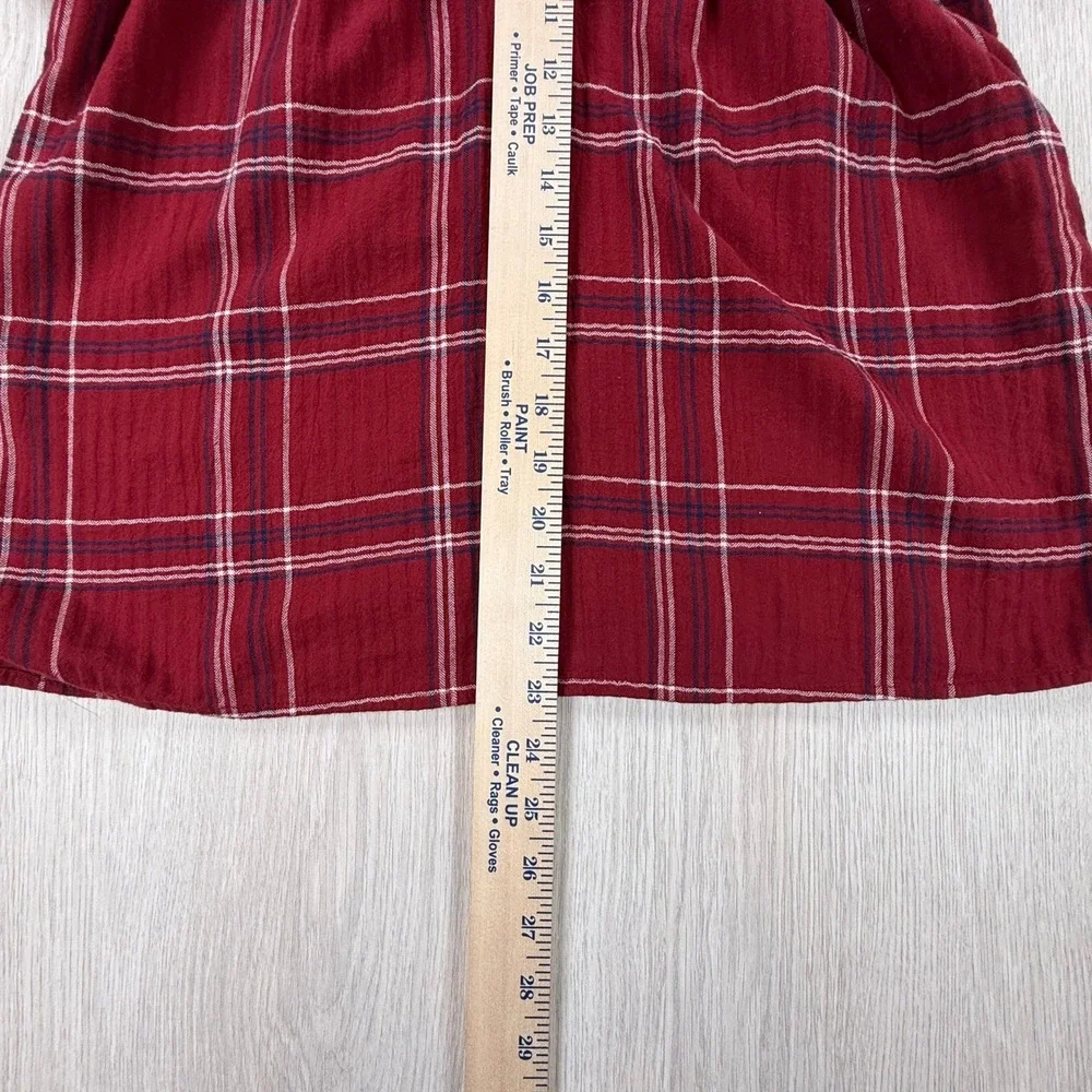 Blouse LOFT Women Small Red Plaid Short Puff Sleeve Preppy Fall Casual